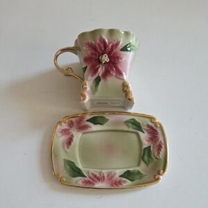 Katherine's Collection Pink and Gold Floral Tea Cup And Saucer Set